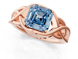 Rose gold Fancy Blue Asscher Cut Solitaire Intertwined Band Prong Setting Ring_1