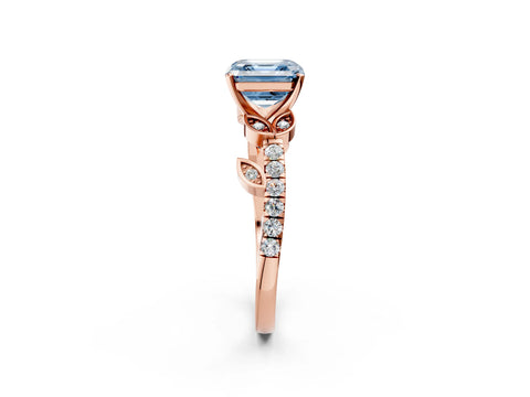 Rose gold Fancy Blue Asscher Cut Solitaire Leaf-Inspired Diamond Ring with Pavé Band and Four-Prong Setting_2