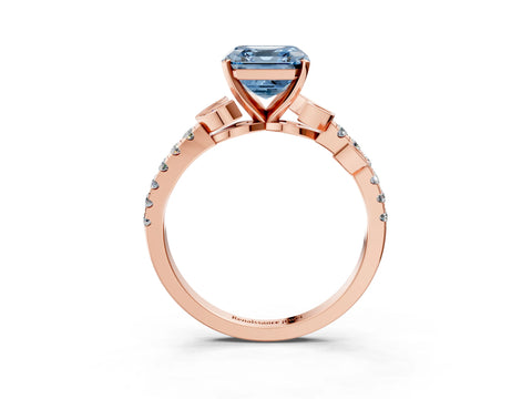 Rose gold Fancy Blue Asscher Cut Solitaire Leaf-Inspired Diamond Ring with Pavé Band and Four-Prong Setting_3