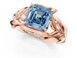Rose gold Fancy Blue Asscher Cut Solitaire Leaf-Inspired Engagement Ring with Prong Setting_13
