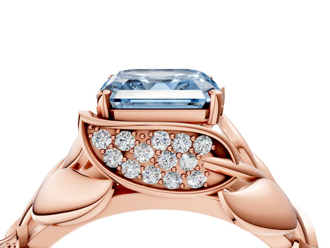 Rose gold Fancy Blue Asscher Cut Solitaire Leaf-Inspired Engagement Ring with Prong Setting_4