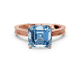 Rose gold Fancy Blue Asscher Cut Solitaire Milgrain Engraved Band with Four-Prong Setting