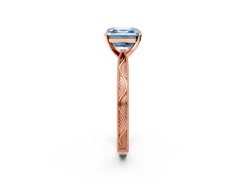 Rose gold Fancy Blue Asscher Cut Solitaire Milgrain Engraved Band with Four-Prong Setting_2