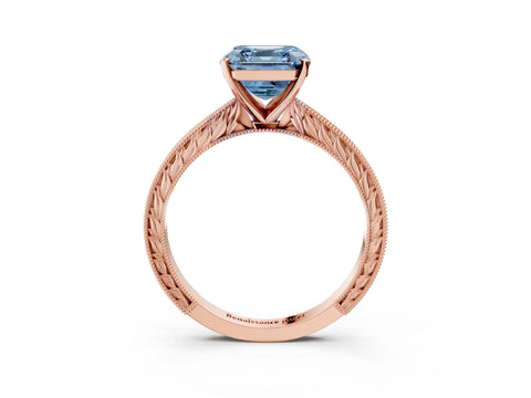 Rose gold Fancy Blue Asscher Cut Solitaire Milgrain Engraved Band with Four-Prong Setting_3