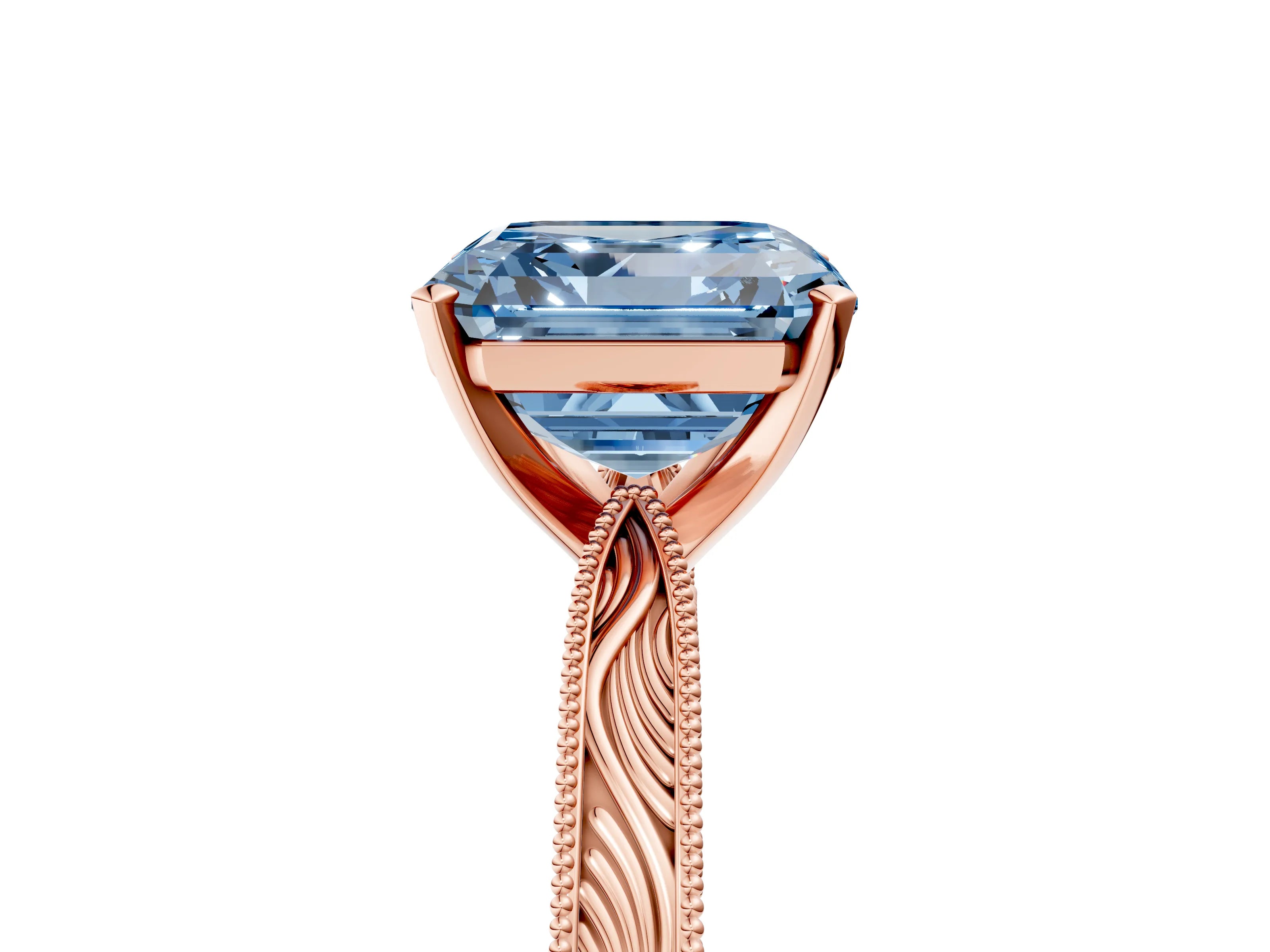 Rose gold Fancy Blue Asscher Cut Solitaire Milgrain Engraved Band with Four-Prong Setting_5