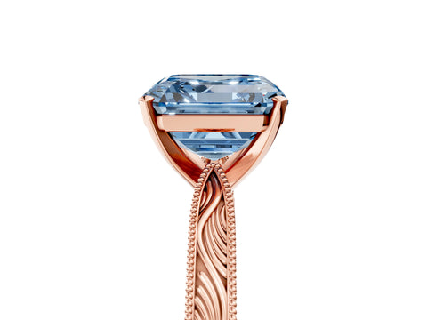 Rose gold Fancy Blue Asscher Cut Solitaire Milgrain Engraved Band with Four-Prong Setting_5