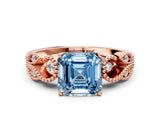 Rose gold Fancy Blue Asscher Cut Solitaire Milgrain Leaf Band with Prong Setting_12