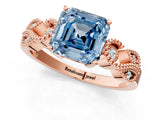 Rose gold Fancy Blue Asscher Cut Solitaire Milgrain Leaf Band with Prong Setting_13