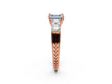 Rose gold Fancy Blue Asscher Cut Solitaire Princess Side Stone Engraved Band Prong Setting Ring_2