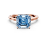Rose gold Fancy Blue Asscher  Cut Solitaire Ring with Cathedral Band and Four-Prong Setting