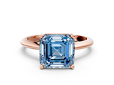 Rose gold Fancy Blue Asscher  Cut Solitaire Ring with Four-Prong Setting on a Classic Band