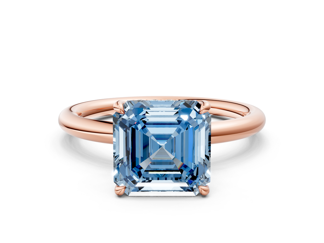 Rose gold Fancy Blue Asscher  Cut Solitaire Ring with Thin Band and Four-Prong Setting_17