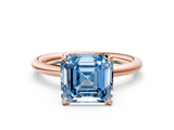 Rose gold Fancy Blue Asscher  Cut Solitaire Ring with Thin Band and Four-Prong Setting_17