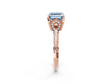 Rose gold Fancy Blue Asscher Cut Solitaire Split Shank Pave Diamond Engagement Ring with Four-Prong Setting_2