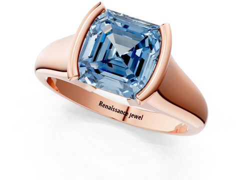 Rose gold Fancy Blue Asscher Cut Solitaire Tension Set Diamond Ring with Split Shank Band_1