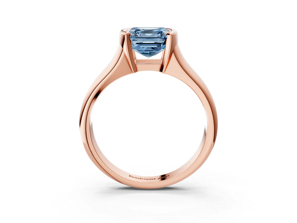 Rose Gold Asscher Cut Tension Style Solitaire Engagement Ring Setting for Fancy Blue Center
