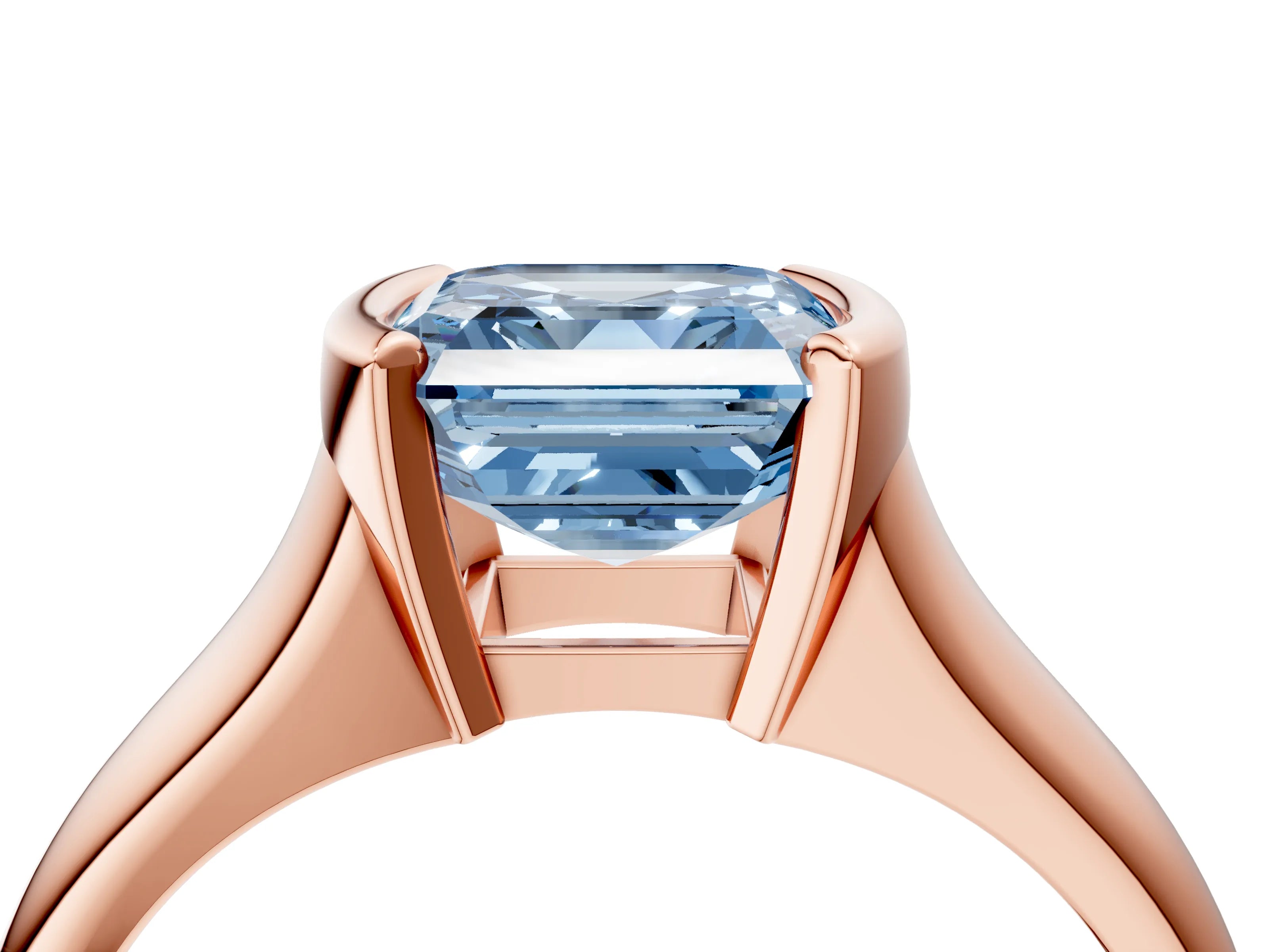 Rose gold Fancy Blue Asscher Cut Solitaire Tension Set Diamond Ring with Split Shank Band_4