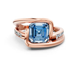 Rose gold Fancy Blue Asscher Cut Solitaire Tension-Set Diamond Split Shank Ring_12