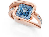 Rose gold Fancy Blue Asscher Cut Solitaire Tension-Set Diamond Split Shank Ring_13