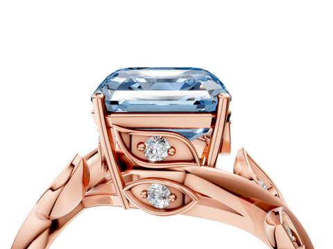 Rose gold Fancy Blue Asscher Cut Solitaire Twist Engagement Ring with Leaf Accents and Prong Setting_16