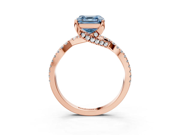 Rose Gold Asscher Cut Twisted Split Shank Engagement Ring Setting for Fancy Blue Center