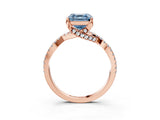 Rose gold Fancy Blue Asscher Cut Solitaire Twist Pave Diamond Engagement Ring with Prong Setting_3