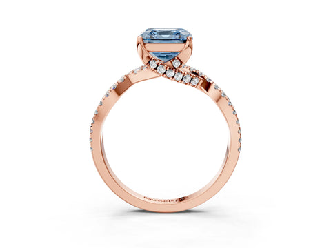 Rose gold Fancy Blue Asscher Cut Solitaire Twist Pave Diamond Engagement Ring with Prong Setting_3