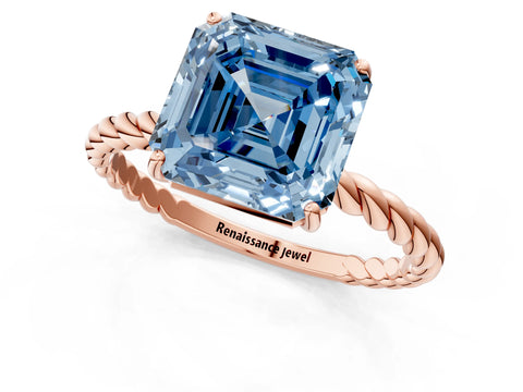 Rose gold Fancy Blue Asscher Cut Solitaire Twisted Band 4-Prong Ring_1