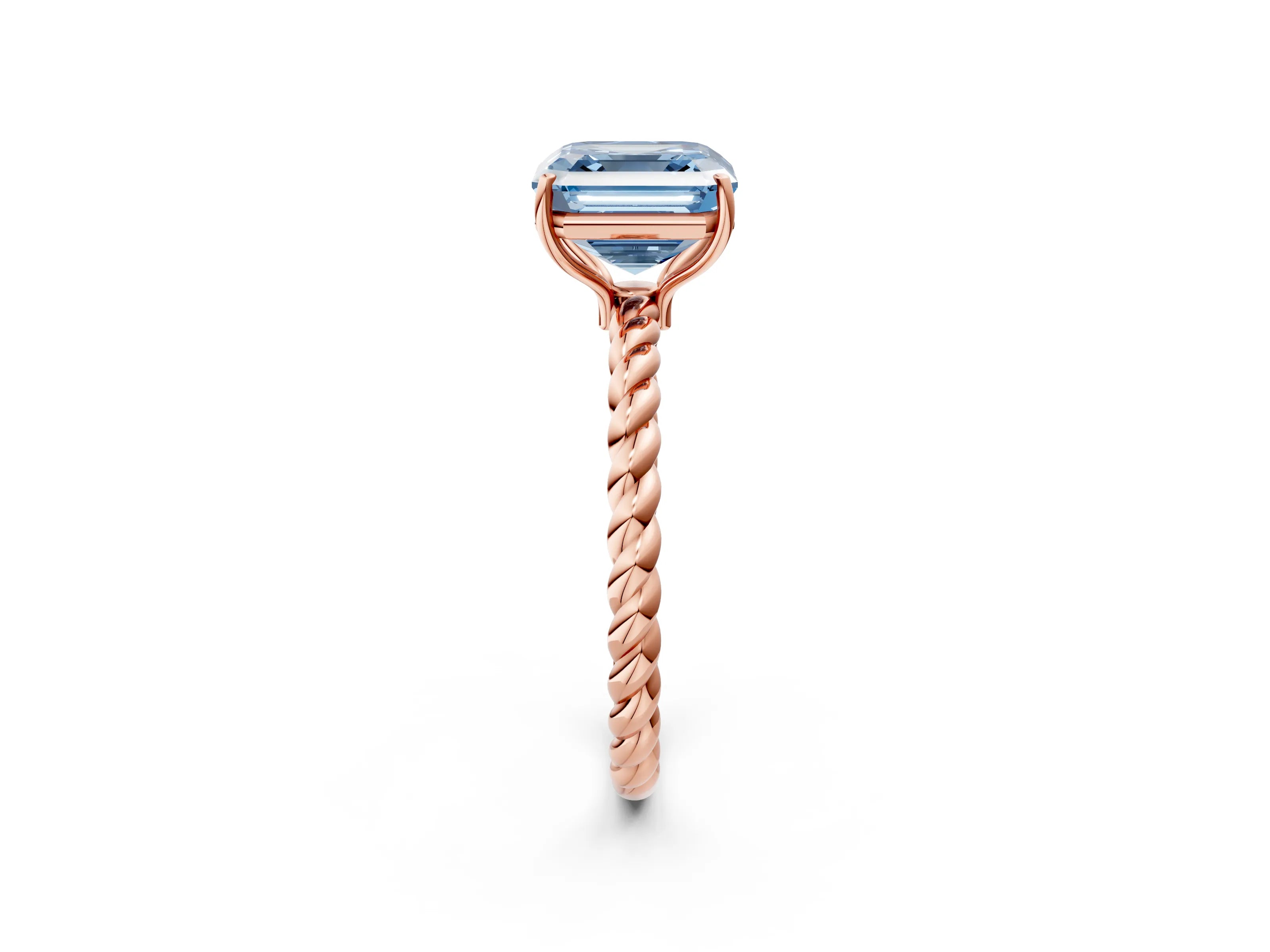 Rose gold Fancy Blue Asscher Cut Solitaire Twisted Band 4-Prong Ring_2