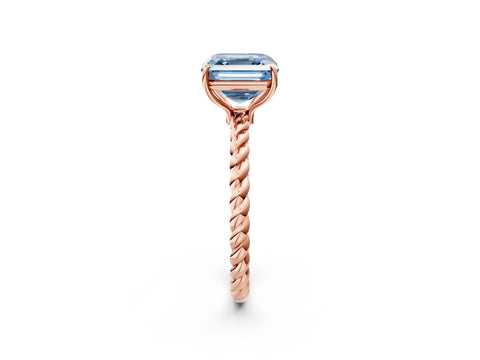 Rose gold Fancy Blue Asscher Cut Solitaire Twisted Band 4-Prong Ring_2