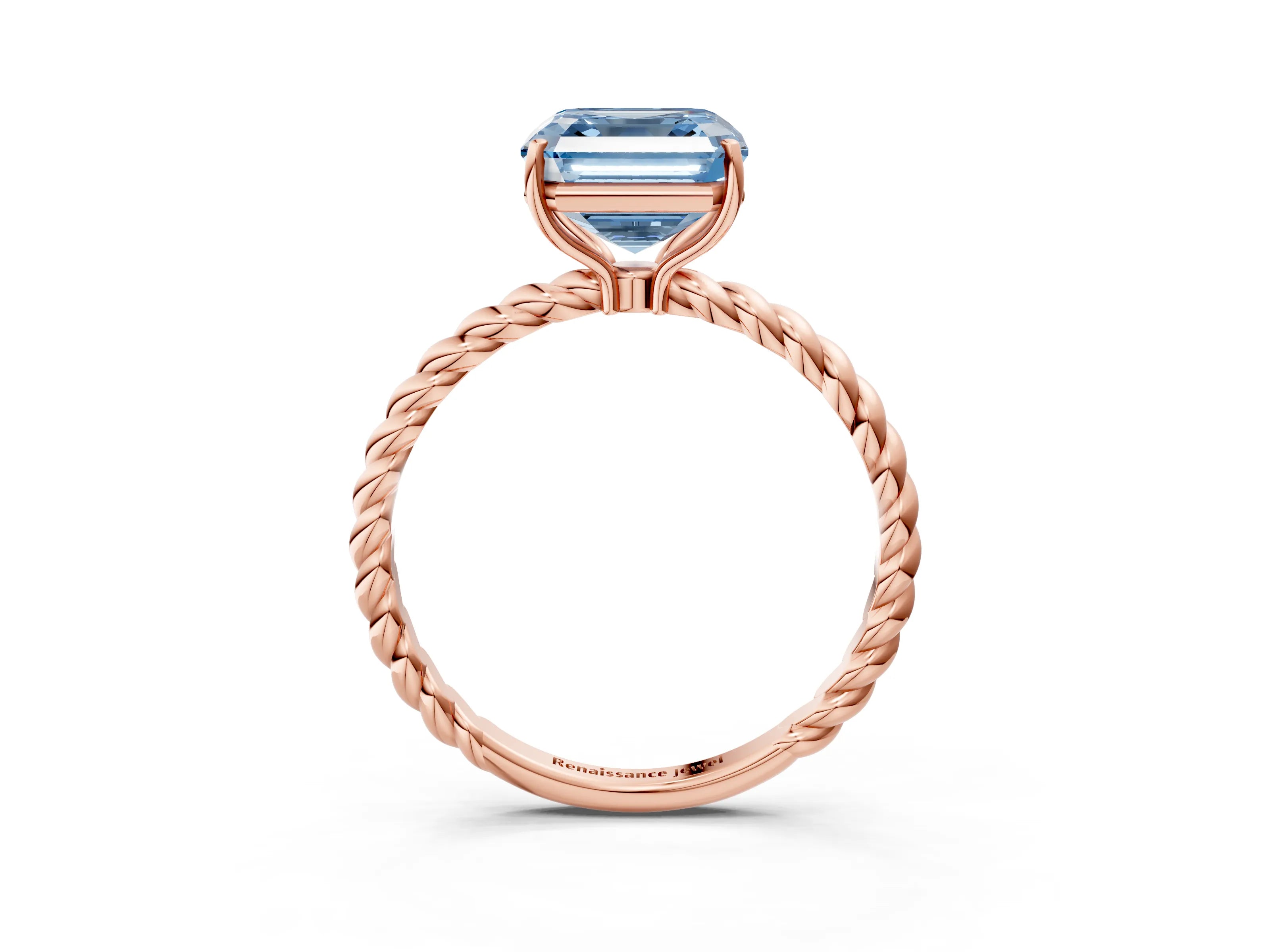 Rose gold Fancy Blue Asscher Cut Solitaire Twisted Band 4-Prong Ring_3