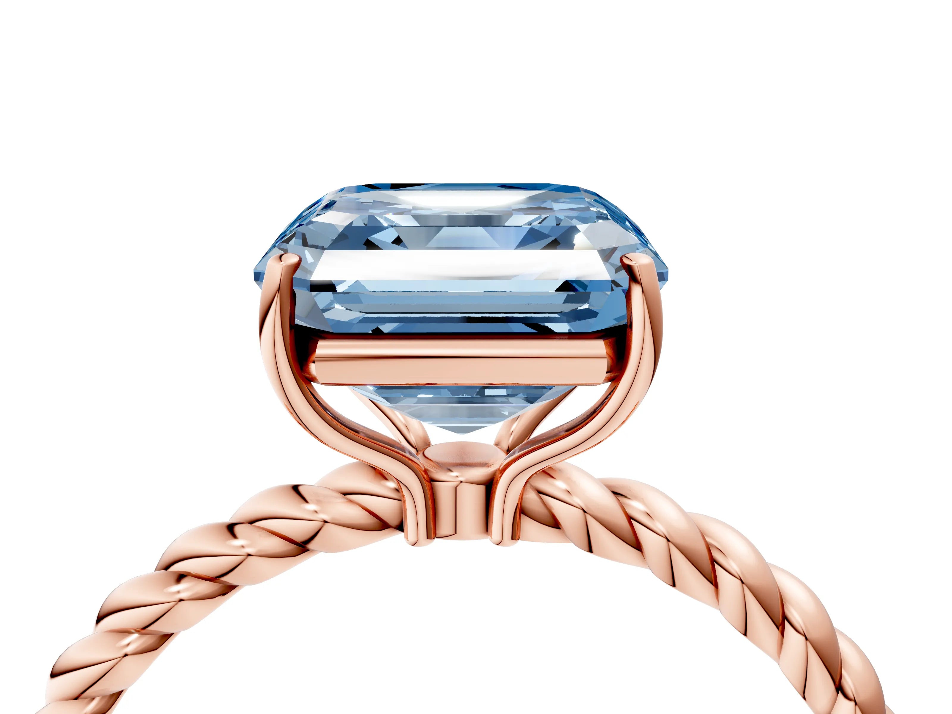Rose gold Fancy Blue Asscher Cut Solitaire Twisted Band 4-Prong Ring_4