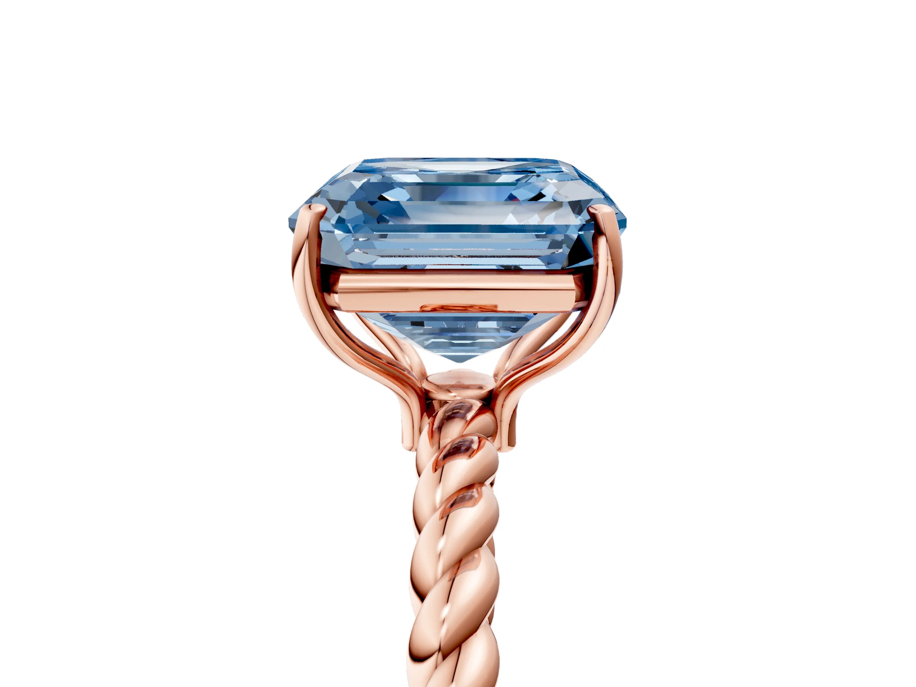 Rose gold Fancy Blue Asscher Cut Solitaire Twisted Band 4-Prong Ring_5