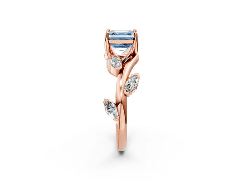Rose gold Fancy Blue Asscher Cut Solitaire Twisted Band Marquise Accent Prong Setting Ring_2