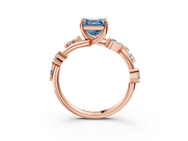 Rose Gold Asscher Cut Marquise Accent Twisted Engagement Ring Setting for Fancy Blue Center