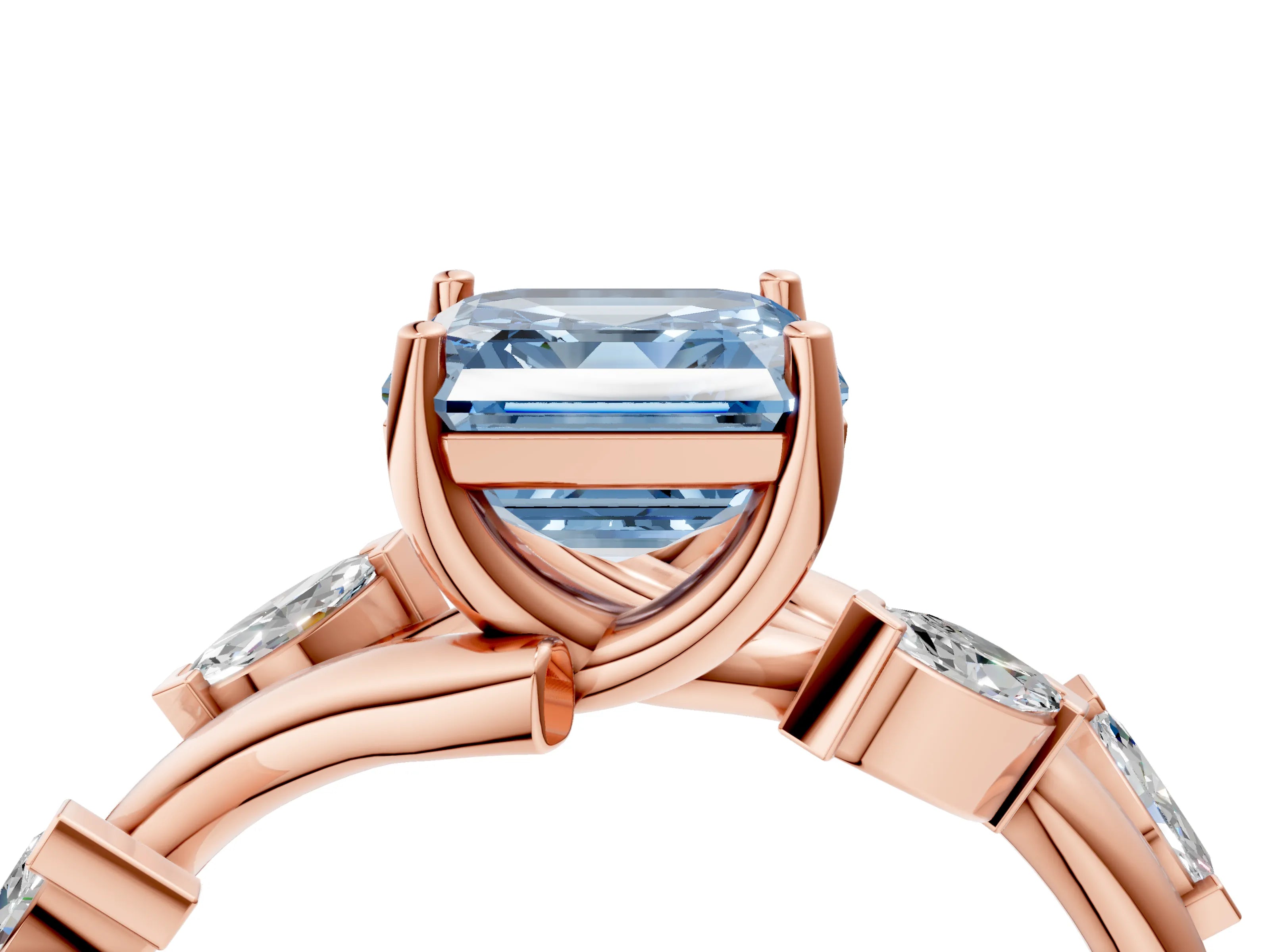 Rose gold Fancy Blue Asscher Cut Solitaire Twisted Band Marquise Accent Prong Setting Ring_4
