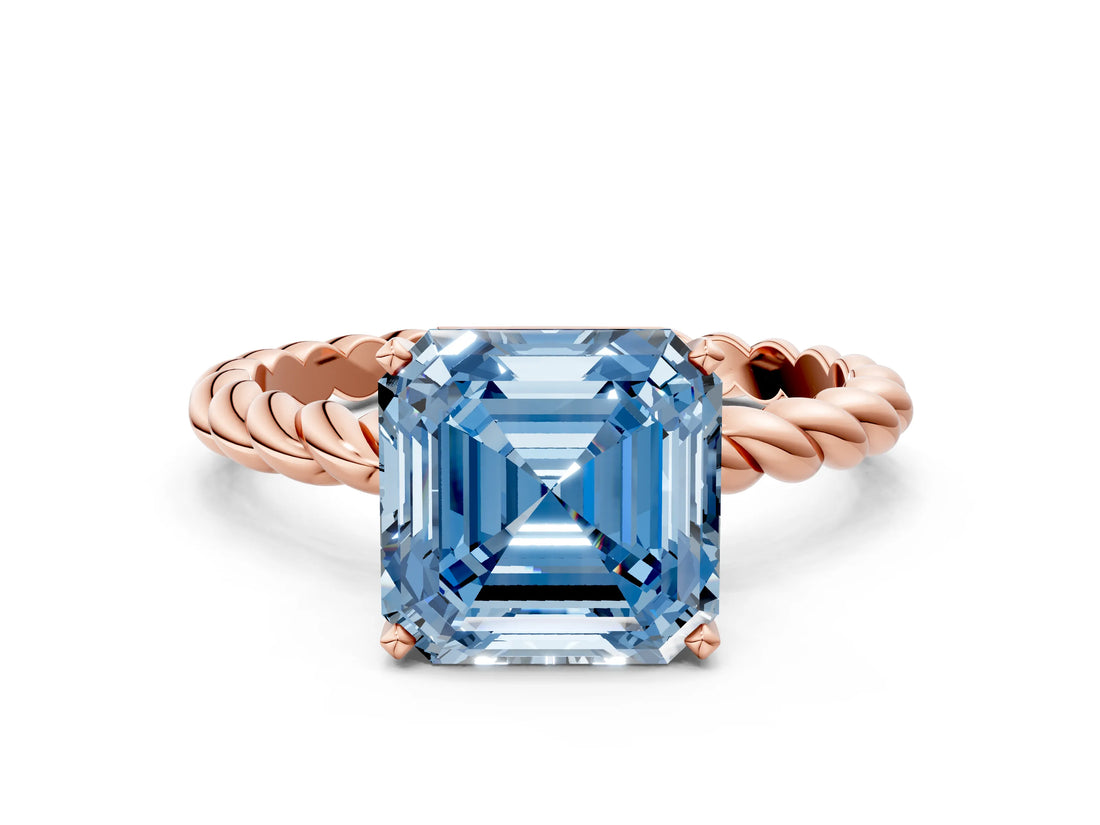 Rose gold Fancy Blue Asscher  Cut Solitaire Twisted Band with Four-Prong Setting_29