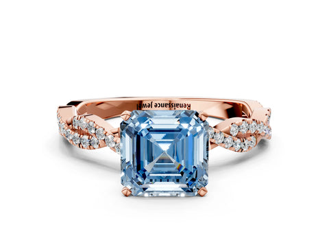 Rose gold Fancy Blue Asscher Cut Solitaire Twisted Pave Band with Four-Prong Setting_3