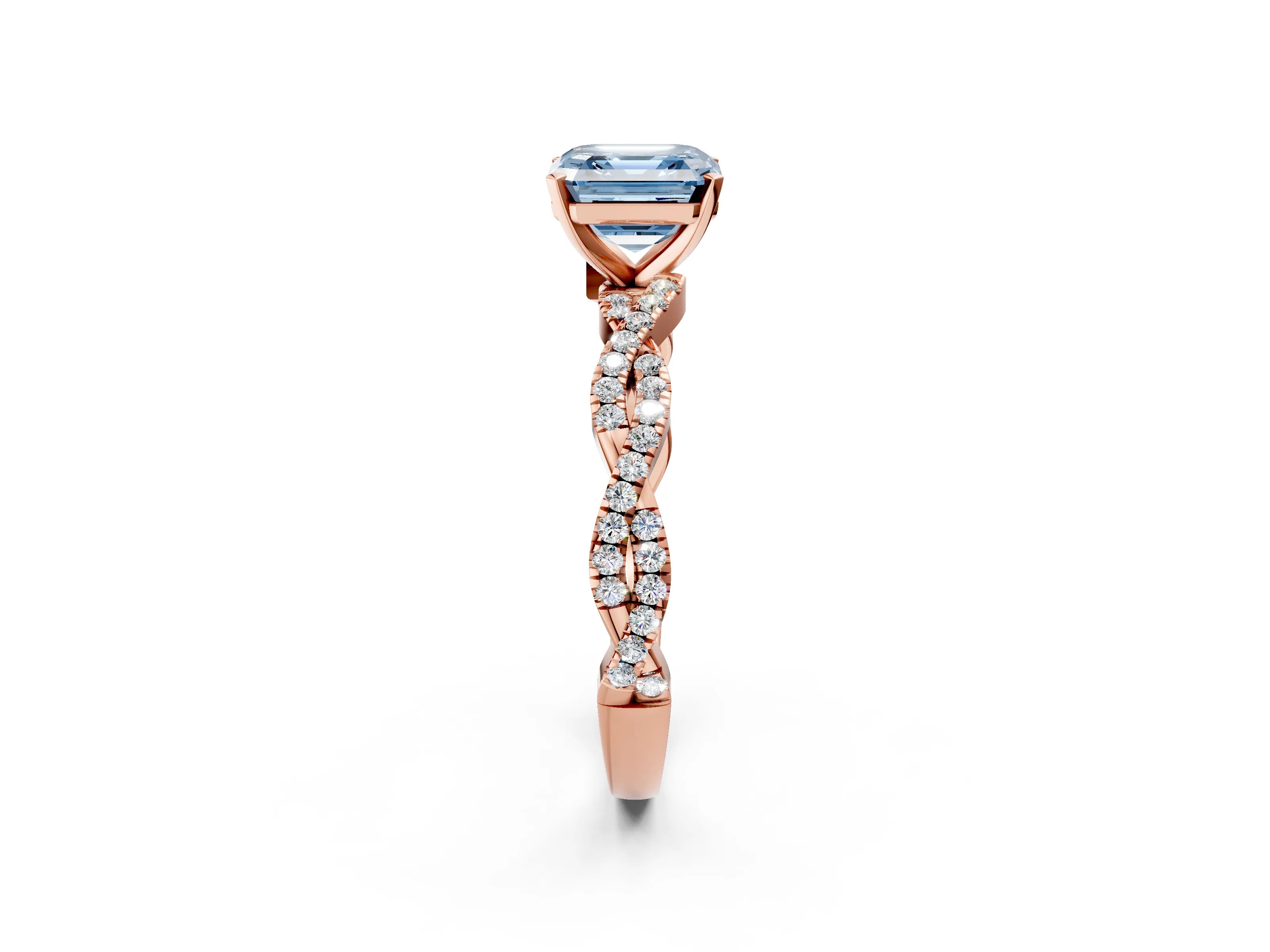 Rose gold Fancy Blue Asscher Cut Solitaire Twisted Pave Band with Four-Prong Setting_5
