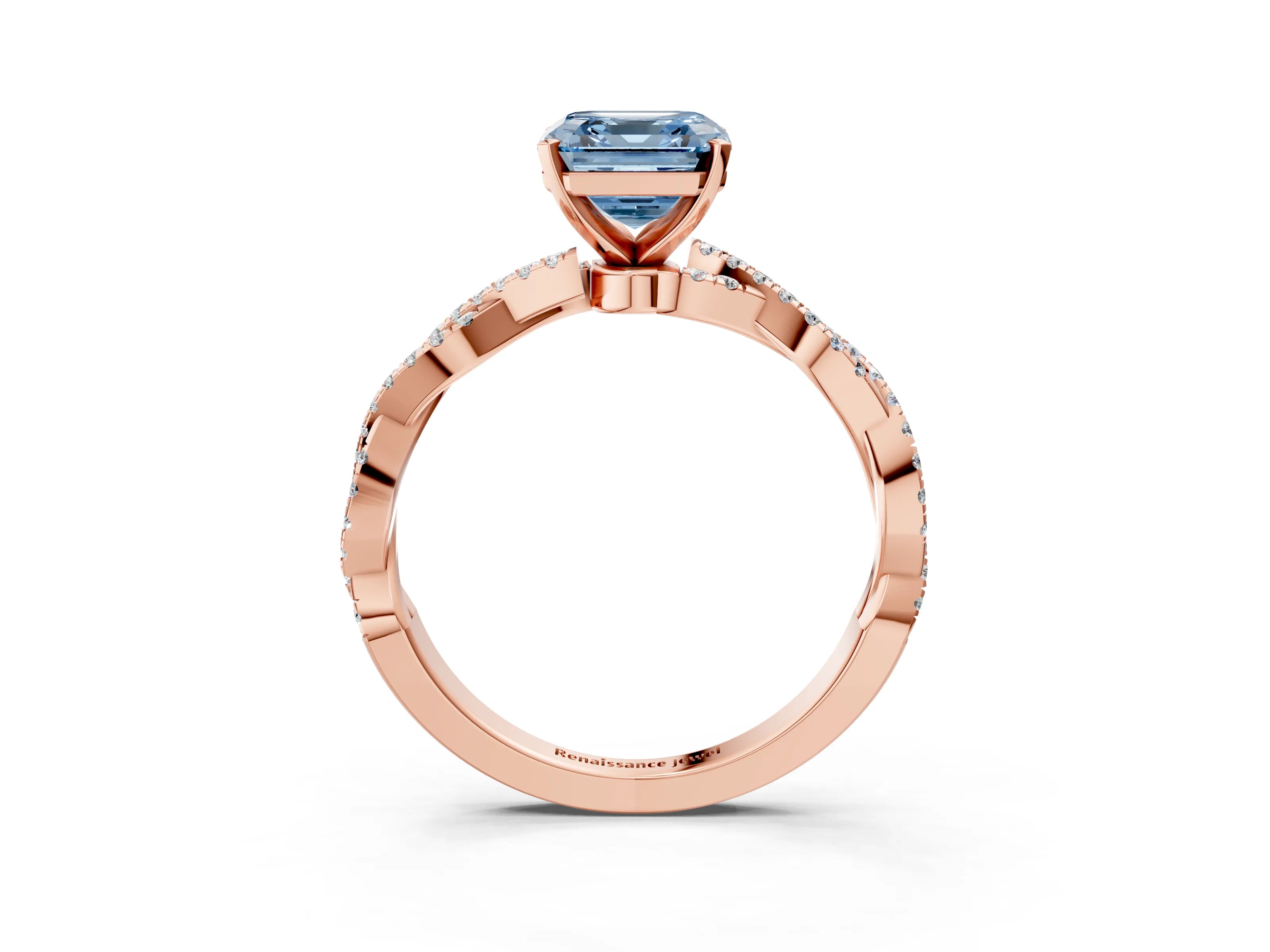 Rose gold Fancy Blue Asscher Cut Solitaire Twisted Pave Band with Four-Prong Setting_6
