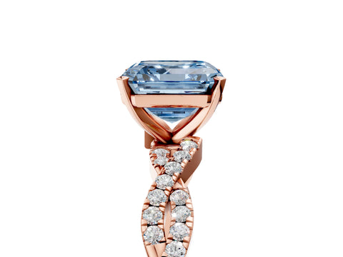 Rose gold Fancy Blue Asscher Cut Solitaire Twisted Pave Band with Four-Prong Setting_8