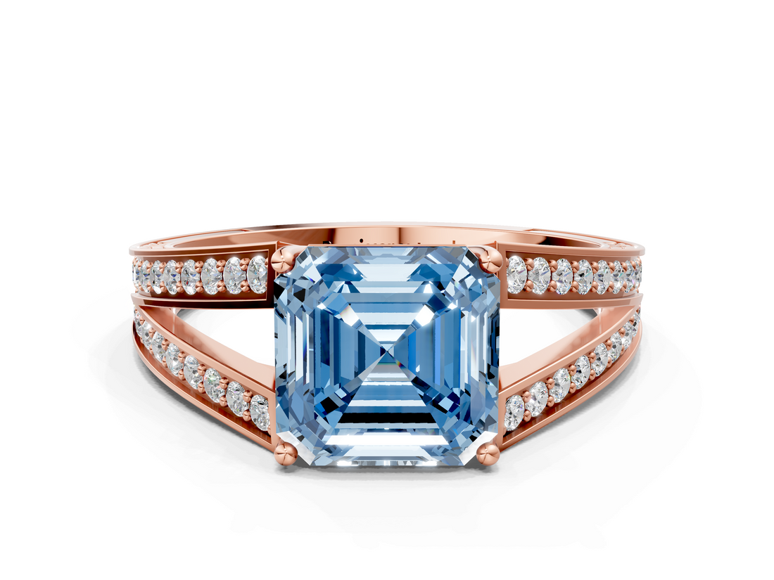 Rose gold Fancy Blue Asscher  Cut Split Shank Pave Diamond Ring with Four-Prong Setting_17