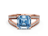 Rose gold Fancy Blue Asscher  Cut Split Shank Pave Diamond Ring with Four-Prong Setting_17