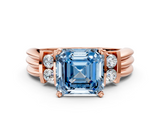 Rose gold Fancy Blue Asscher  Cut Three-Stone Channel Set Ring with Bar Prongs