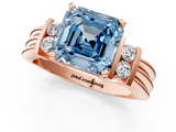 Rose gold Fancy Blue Asscher  Cut Three-Stone Channel Set Ring with Bar Prongs_1