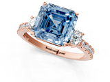 Rose gold Fancy Blue Asscher  Cut Three-Stone Diamond Pavé Band with Prong Setting_18