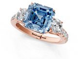 Rose gold Fancy Blue Asscher  Cut Three-Stone Diamond Pave Band with Prong Setting_52