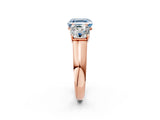 Rose gold Fancy Blue Asscher Cut Three-Stone Diamond Ring with Prong Setting on a Classic Band_14