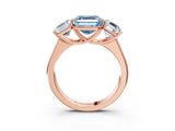 Rose gold Fancy Blue Asscher Cut Three-Stone Diamond Ring with Prong Setting on a Classic Band_15