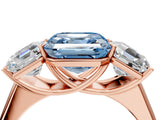 Rose gold Fancy Blue Asscher Cut Three-Stone Diamond Ring with Prong Setting on a Classic Band_16